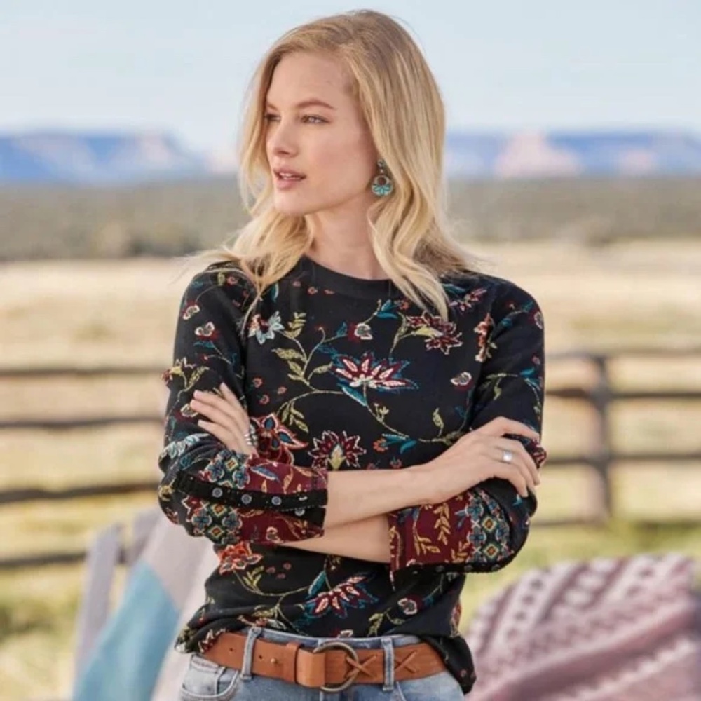 Sundance Floral Clara Thermal Tee Long Sleeve, Size Small